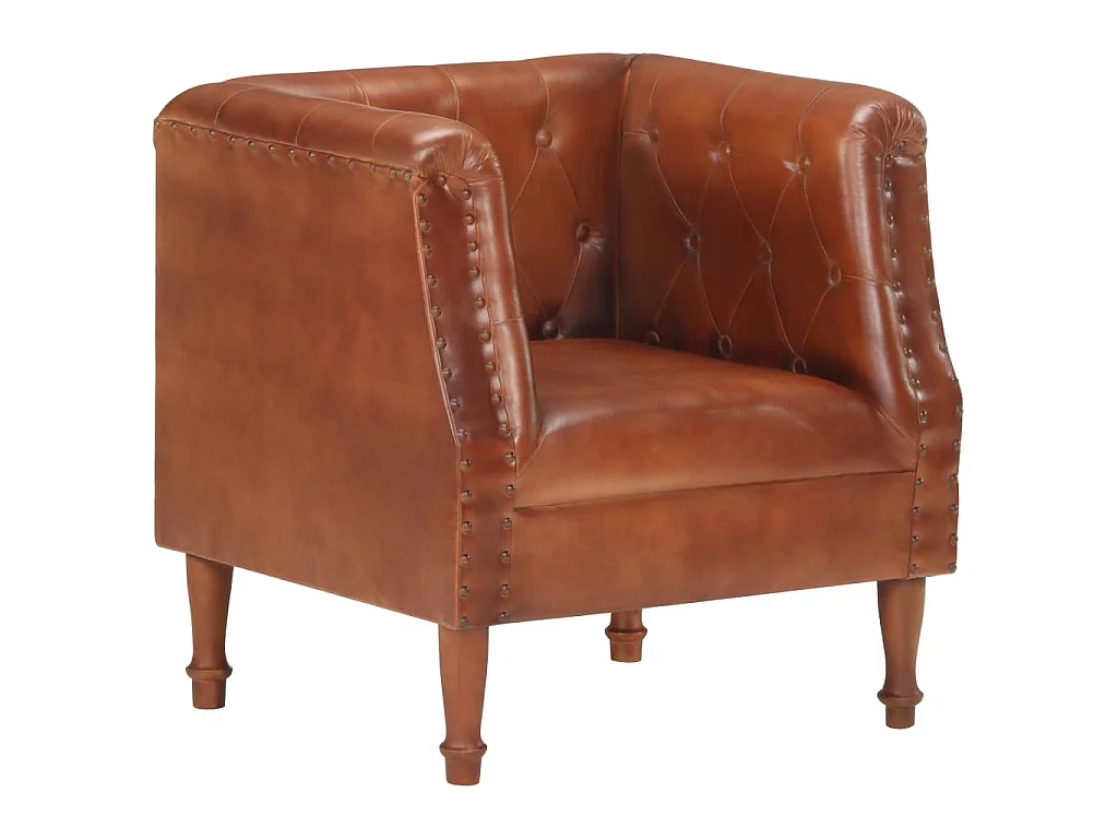 Fauteuil marron cuir véritable