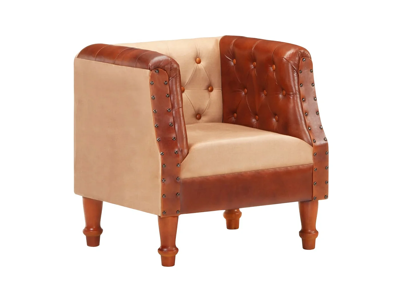 Chaise cabriolet marron cuir véritable bois de manguier massif