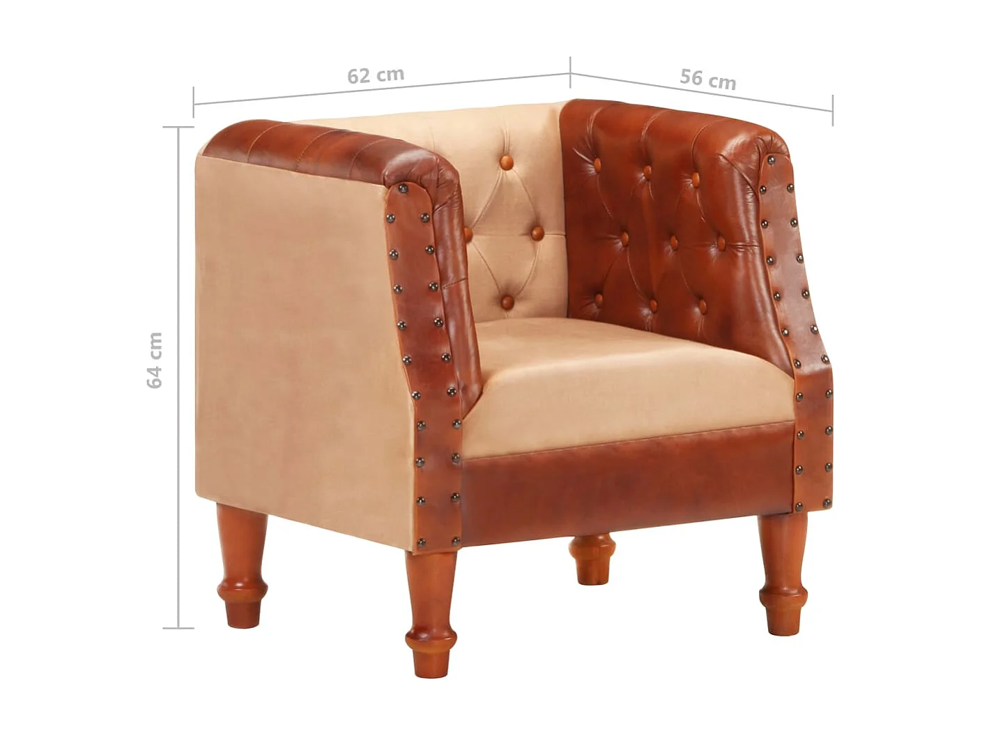 Kuipstoel echt leer en massief mangohout bruin