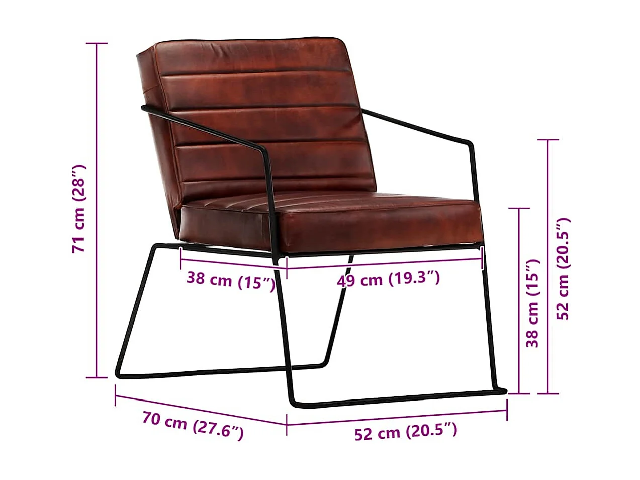 Fauteuil Marron foncé Cuir véritable