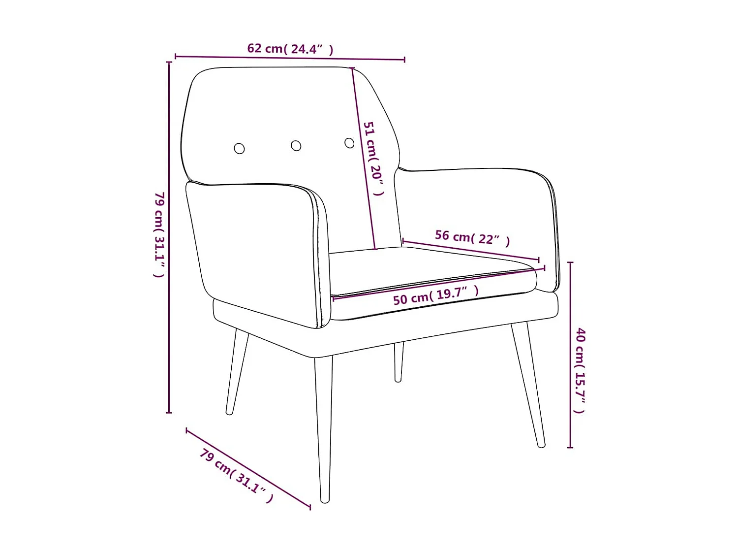 Fauteuil Vert foncé 62x79x79 cm Velours