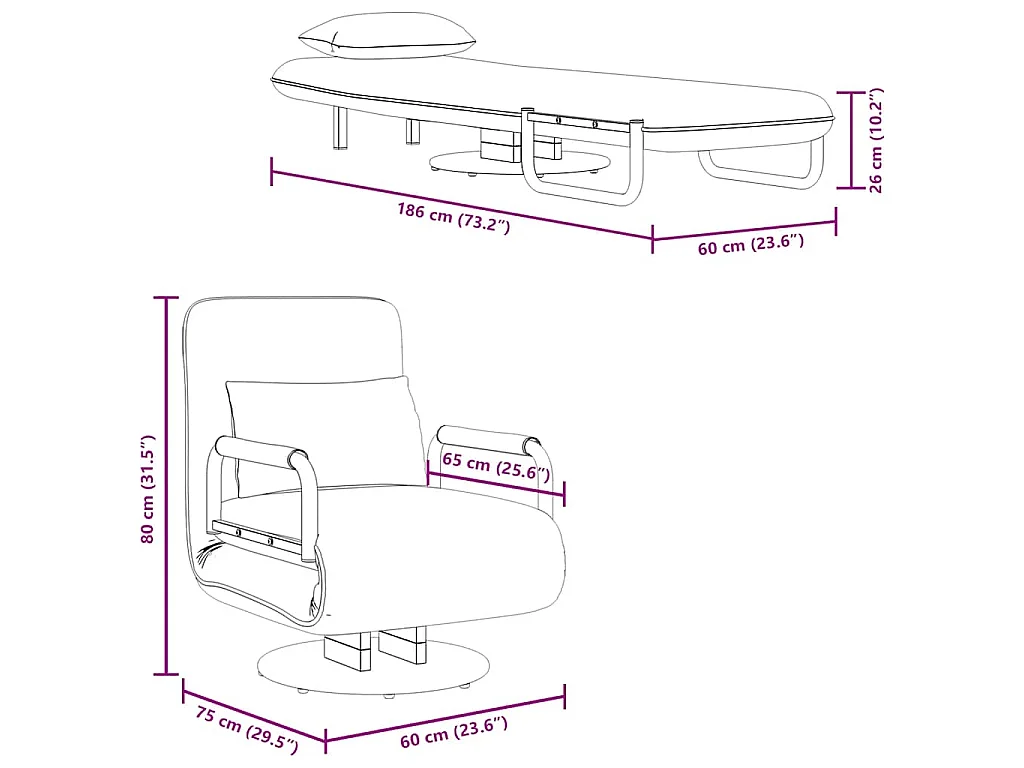 Draaistoel en slaapbank stof lichtgrijs