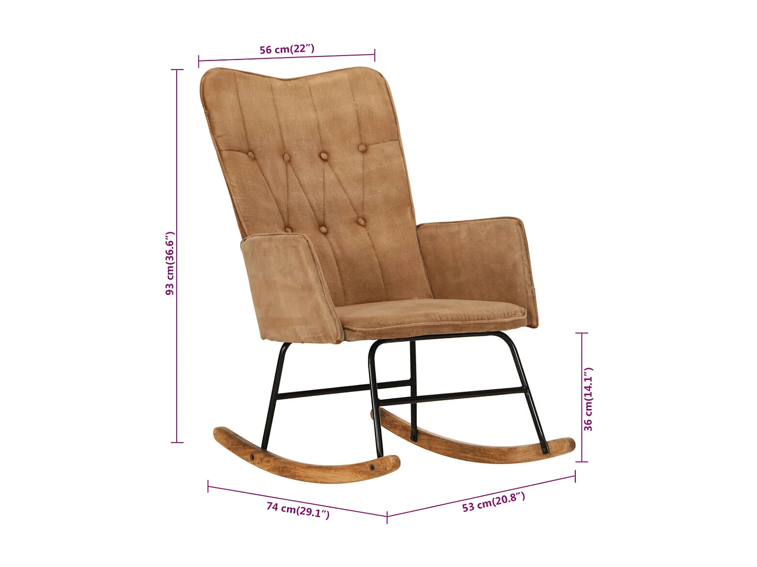 Sedia a Dondolo Marrone in Tela Vintage