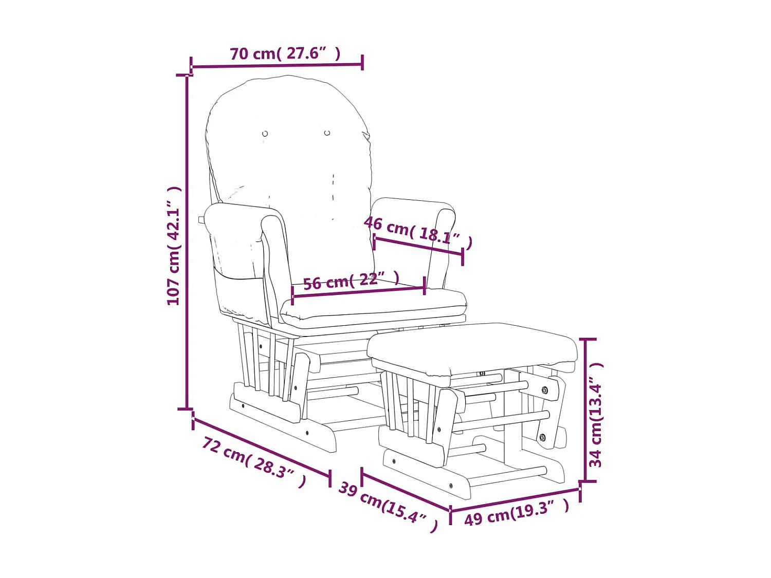 Schaukelsessel mit Hocker Gleitend Hellrosa Stoff