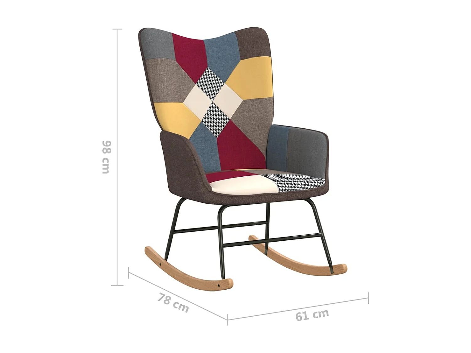 Sedia a Dondolo con Poggiapiedi in Tessuto Patchwork