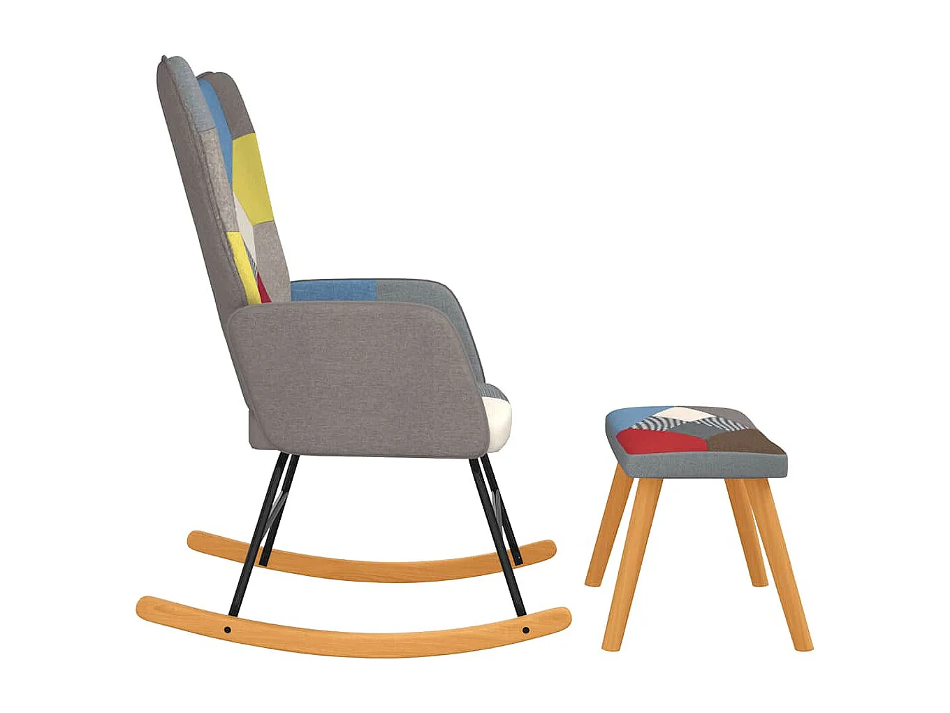 Chaise à bascule avec tabouret Patchwork Tissu