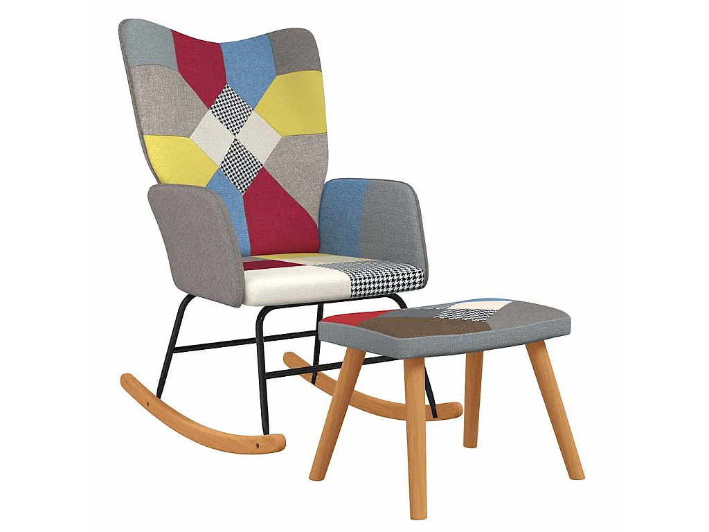 Cadeira de baloiço com banco tecido de retalhos