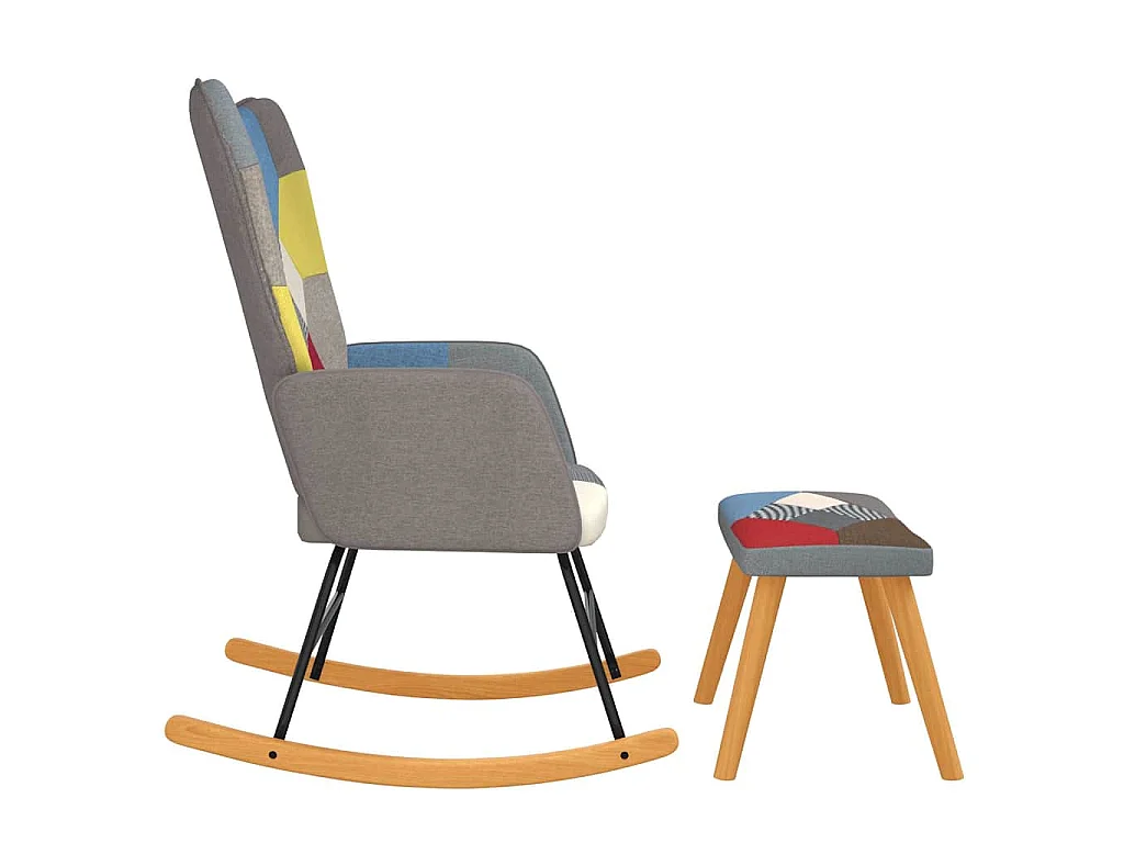 Chaise à bascule avec tabouret Patchwork Tissu