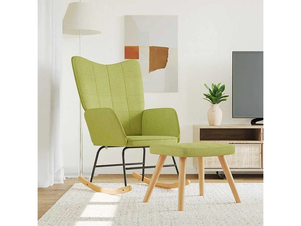 Chaise à bascule avec tabouret Vert Tissu