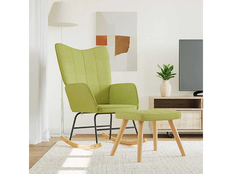 Chaise à bascule avec tabouret Vert Tissu