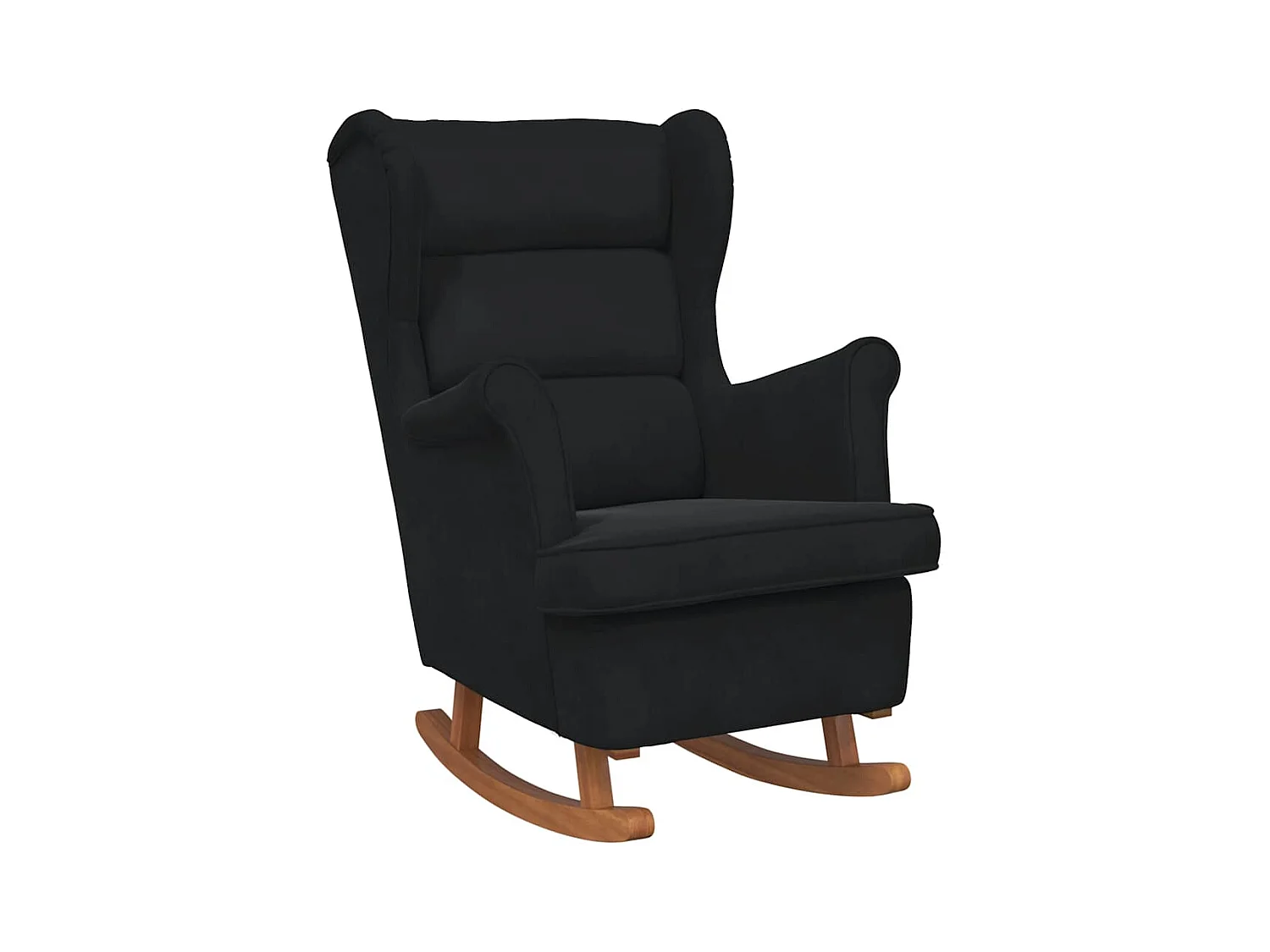 Fauteuil à bascule à oreilles en velours noir bois massif