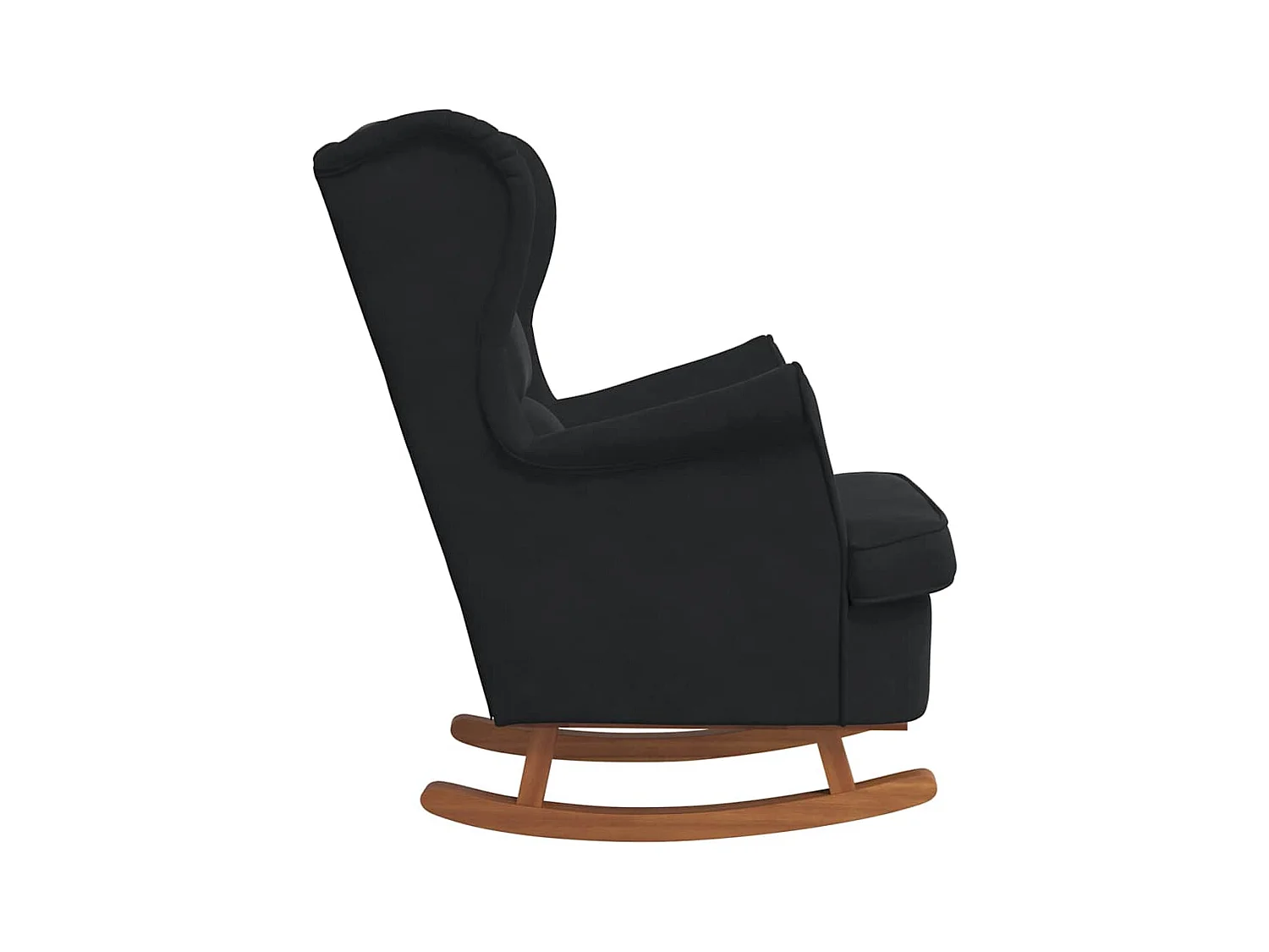Fauteuil à bascule à oreilles en velours noir bois massif