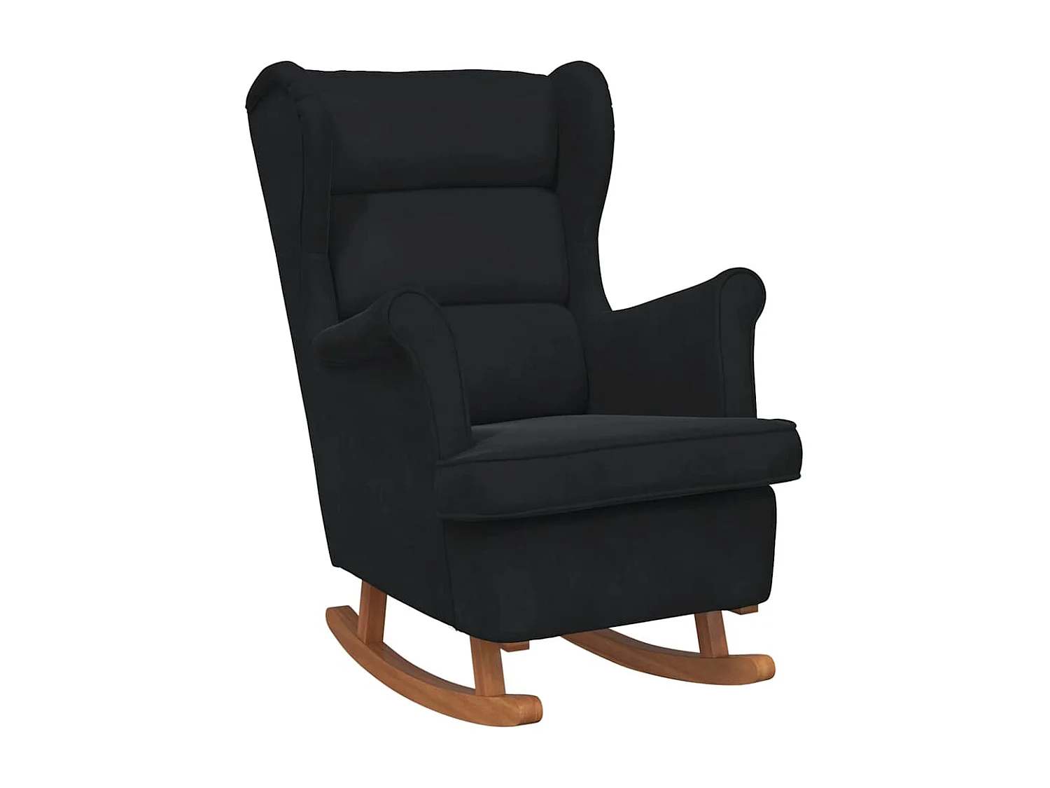 Fauteuil à bascule à oreilles en velours noir bois massif