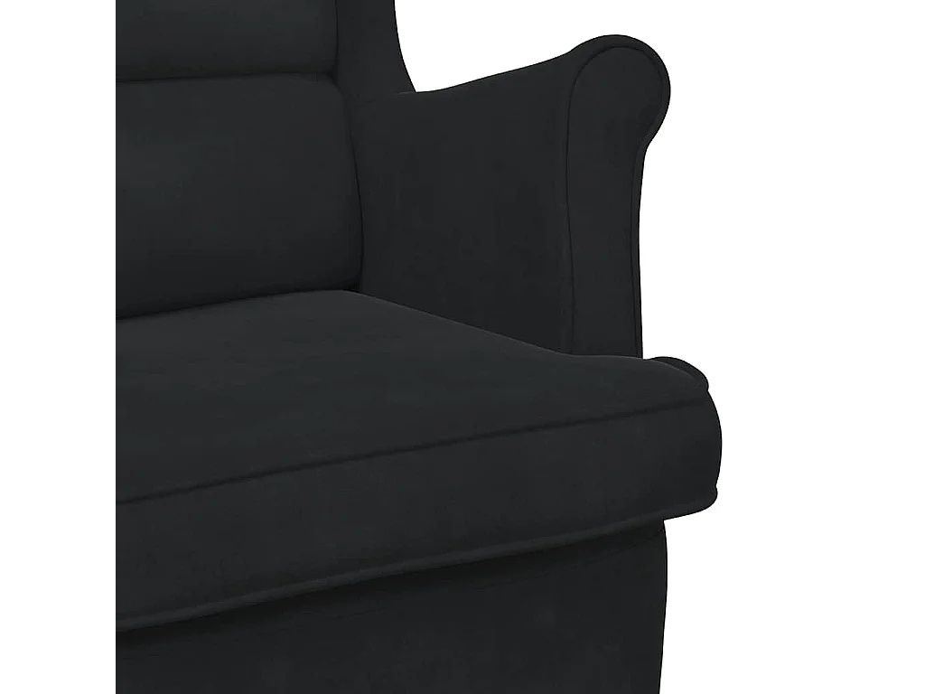 Fauteuil à bascule à oreilles en velours noir bois massif