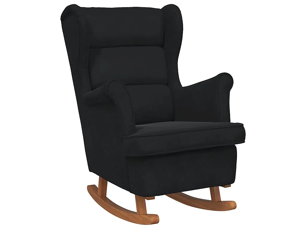 Fauteuil à bascule à oreilles en velours noir bois massif