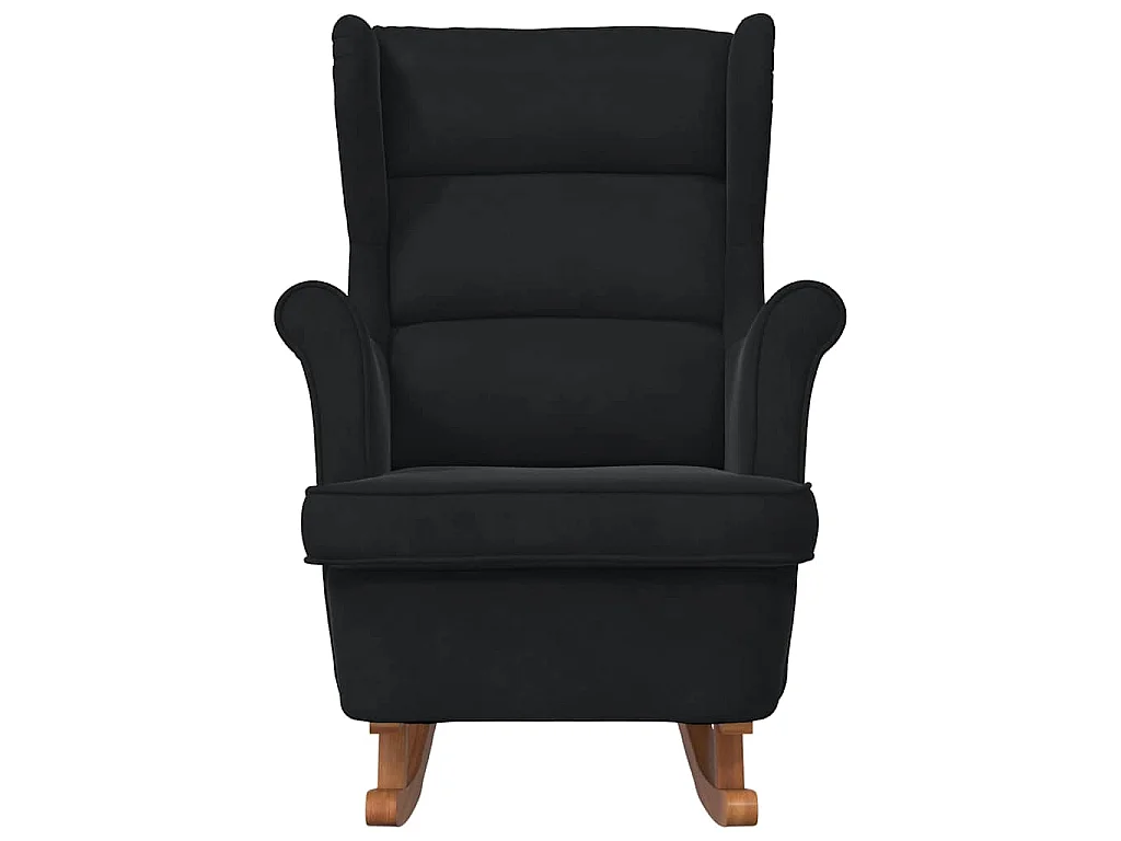 Fauteuil à bascule à oreilles en velours noir bois massif