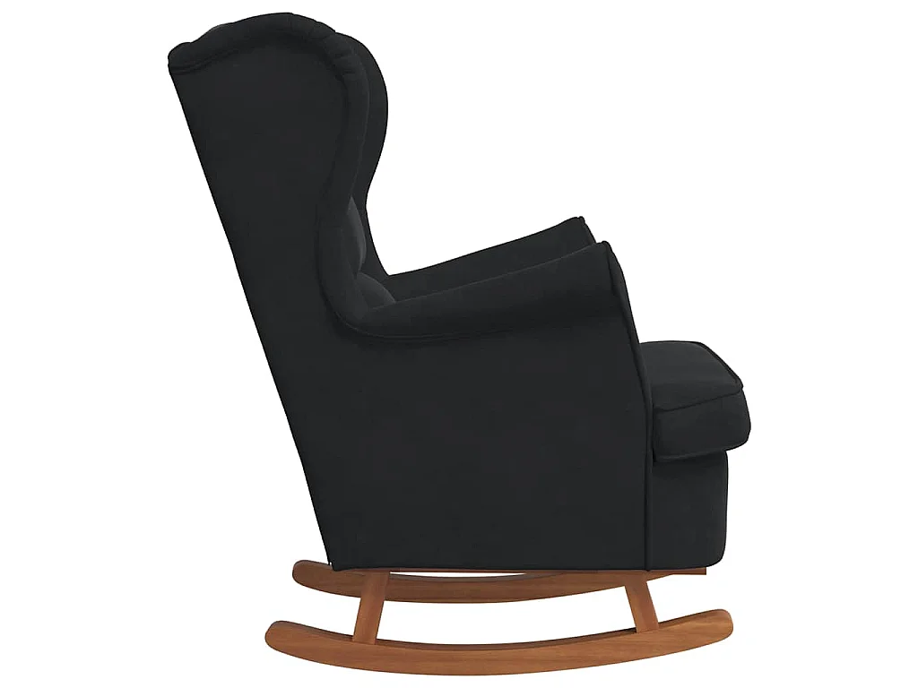 Fauteuil à bascule à oreilles en velours noir bois massif