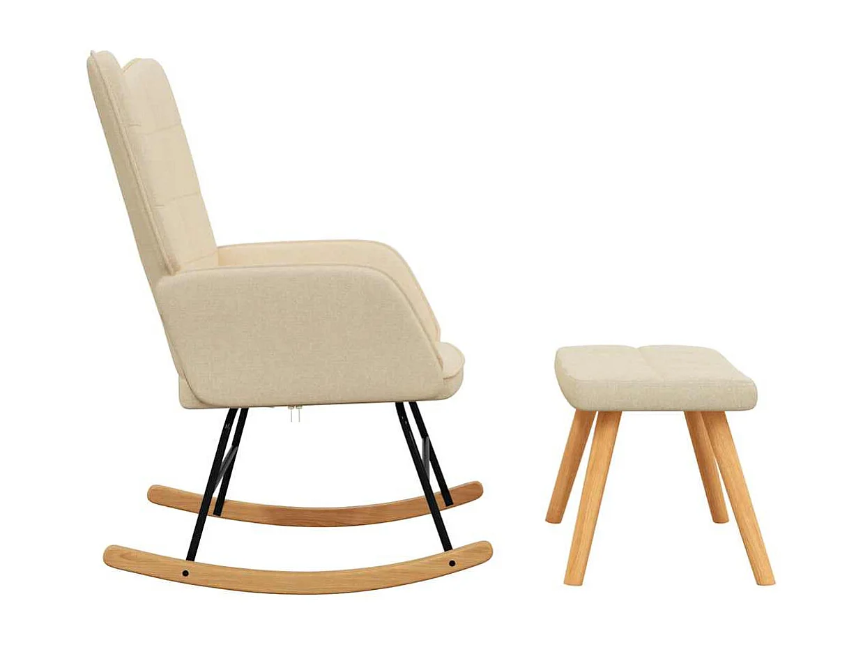 Chaise à bascule avec tabouret Crème Tissu
