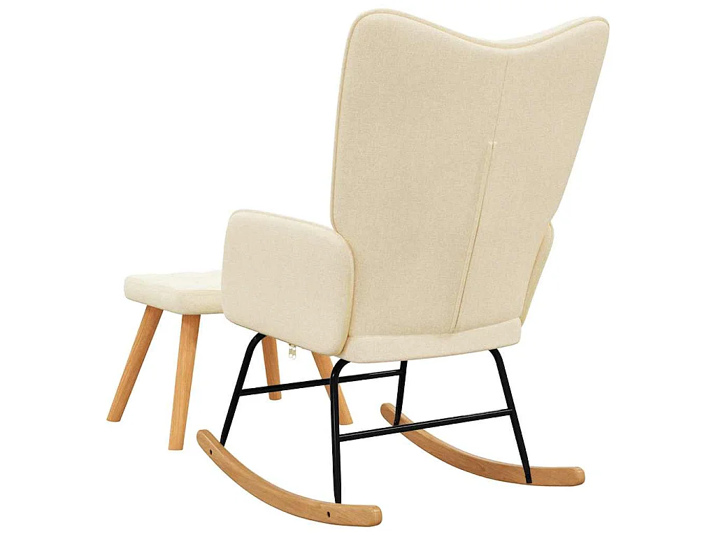 Schommelstoel met voetenbank stof crèmekleurig