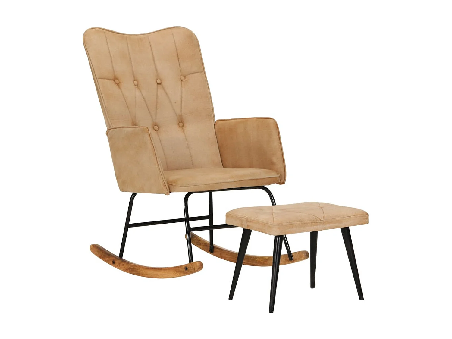 Schommelstoel met voetensteun in vintage stijl canvas crème