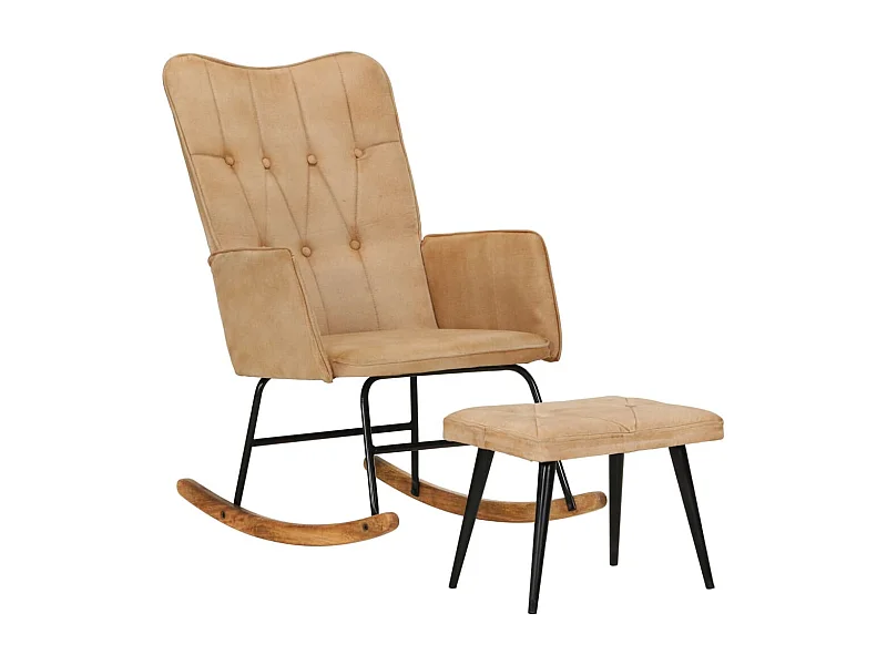 Schommelstoel met voetensteun in vintage stijl canvas crème