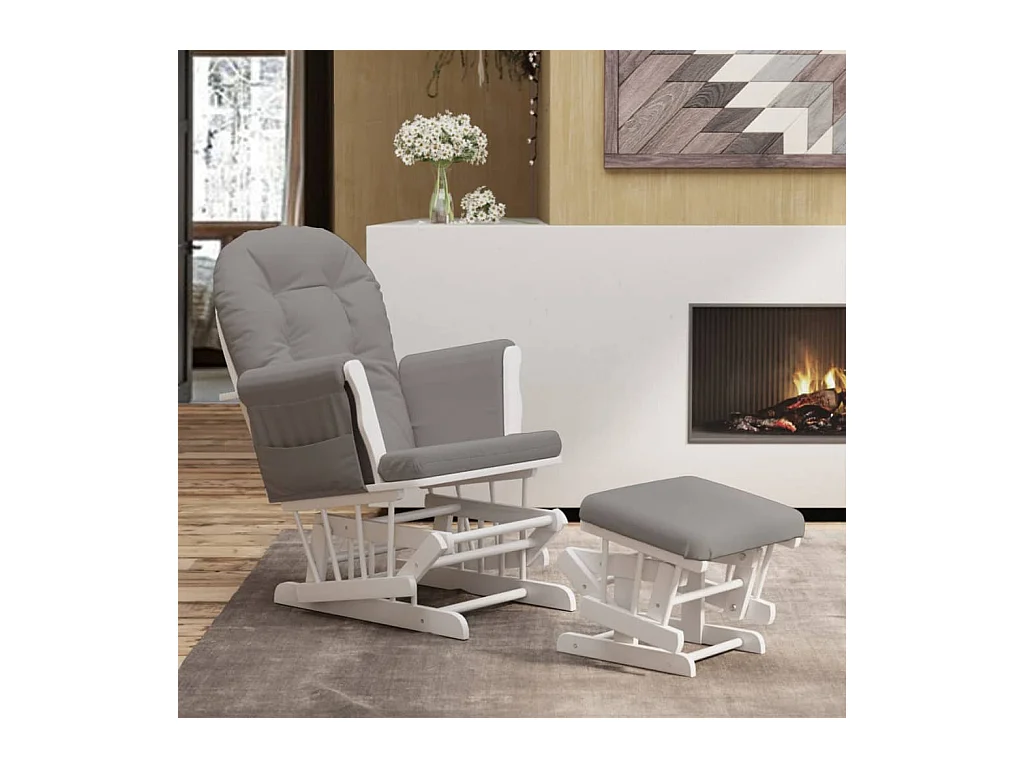 Poltrona Glider con Sgabello Grigio Chiaro in Tessuto