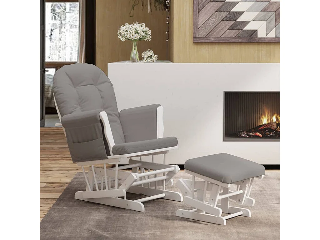 Chaise berçante avec repose-pied Gris clair Tissu