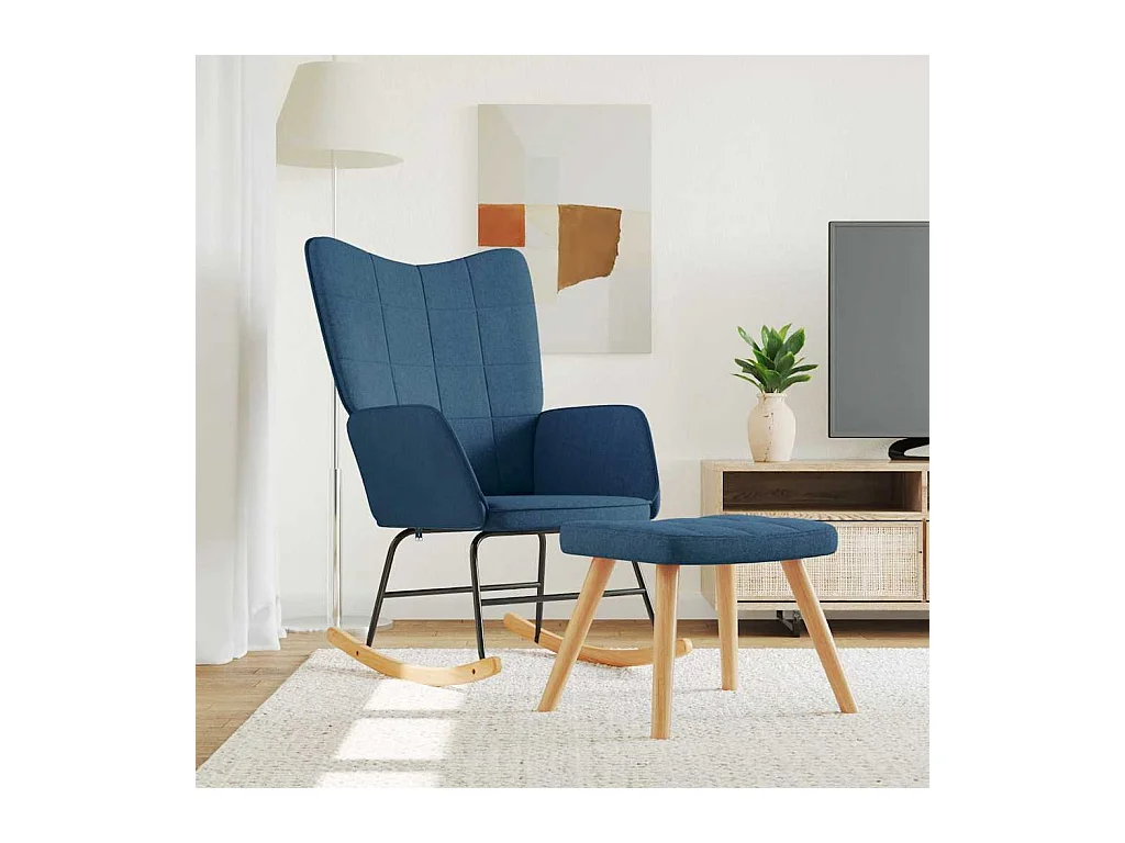 Chaise à bascule avec tabouret Bleu Tissu