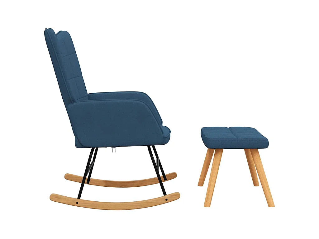 Silla mecedora con reposapiés tela azul