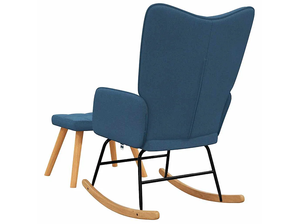 Silla mecedora con reposapiés tela azul