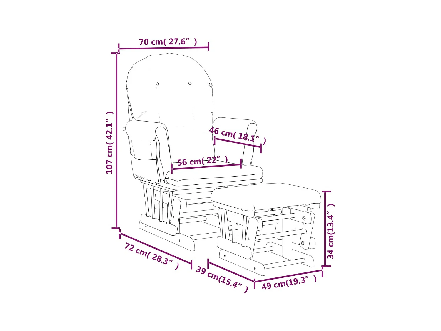 Chaise berçante avec repose-pied Marron Tissu