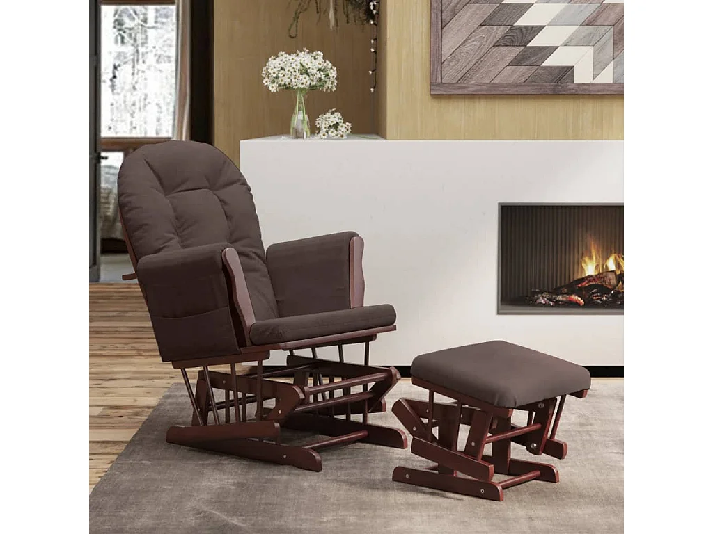 Schaukelsessel mit Hocker Gleitend Braun Stoff
