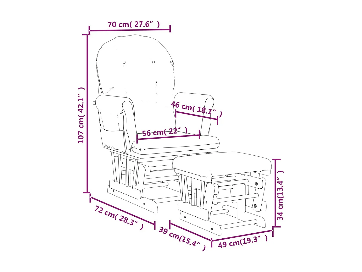Schaukelsessel mit Hocker Gleitend Braun Stoff