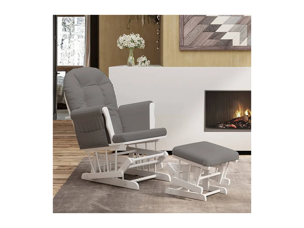 Poltrona Glider con Sgabello Grigio Scuro in Tessuto