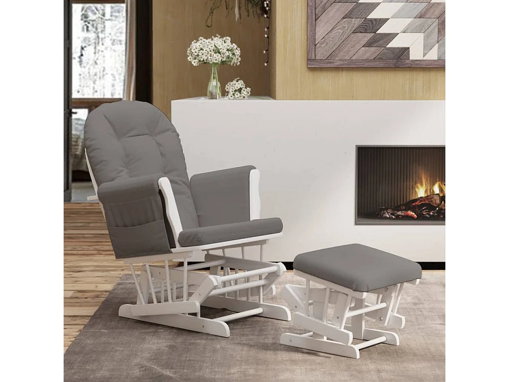 Poltrona Glider con Sgabello Grigio Scuro in Tessuto