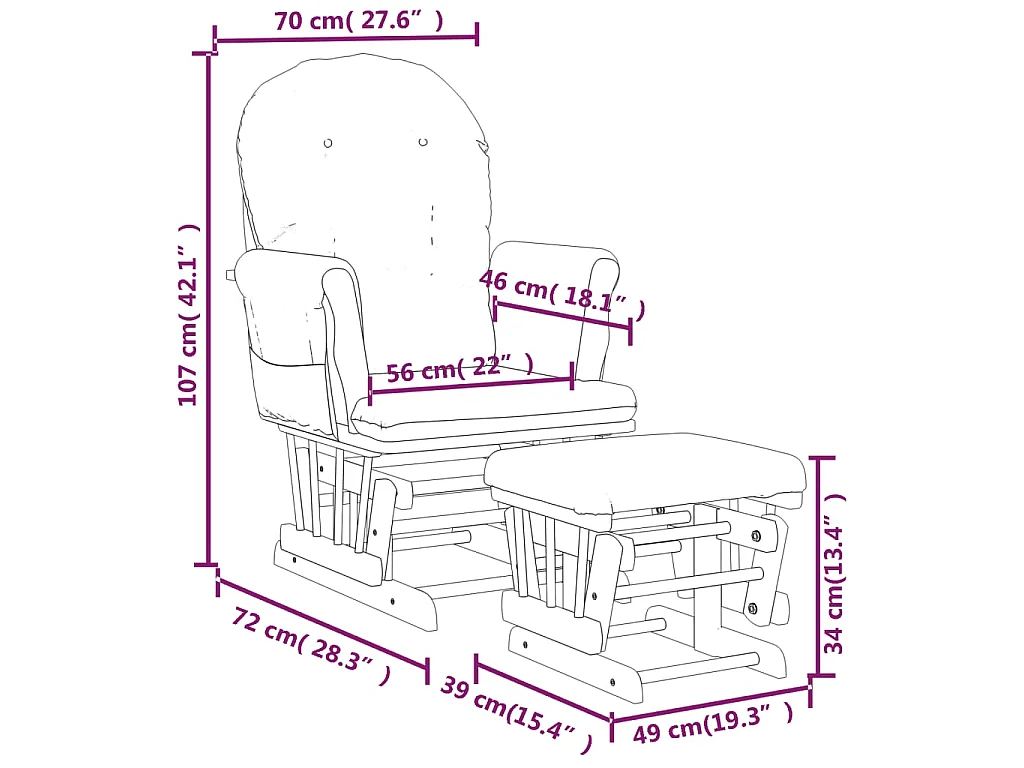 Poltrona Glider con Sgabello Grigio Scuro in Tessuto