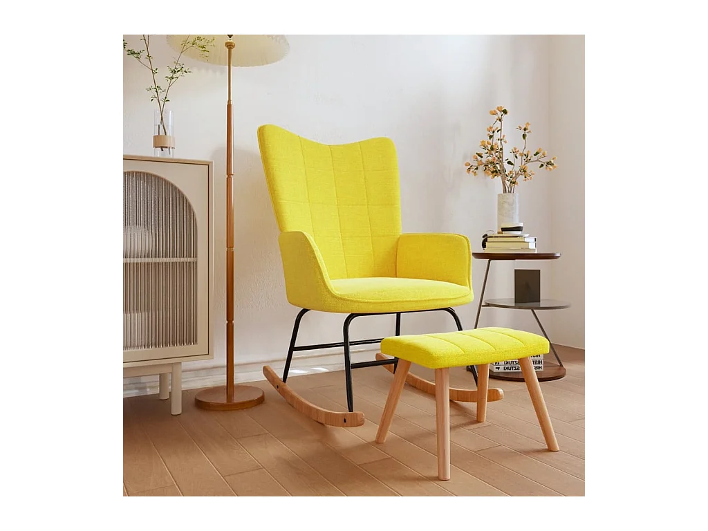 Chaise à bascule avec tabouret Jaune moutarde Tissu