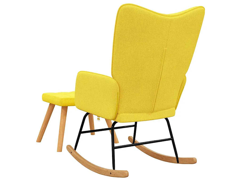 Schommelstoel met voetenbank stof mosterdgeel