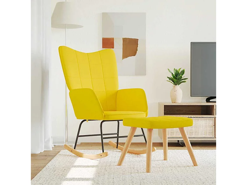 Chaise à bascule avec tabouret Jaune moutarde Tissu