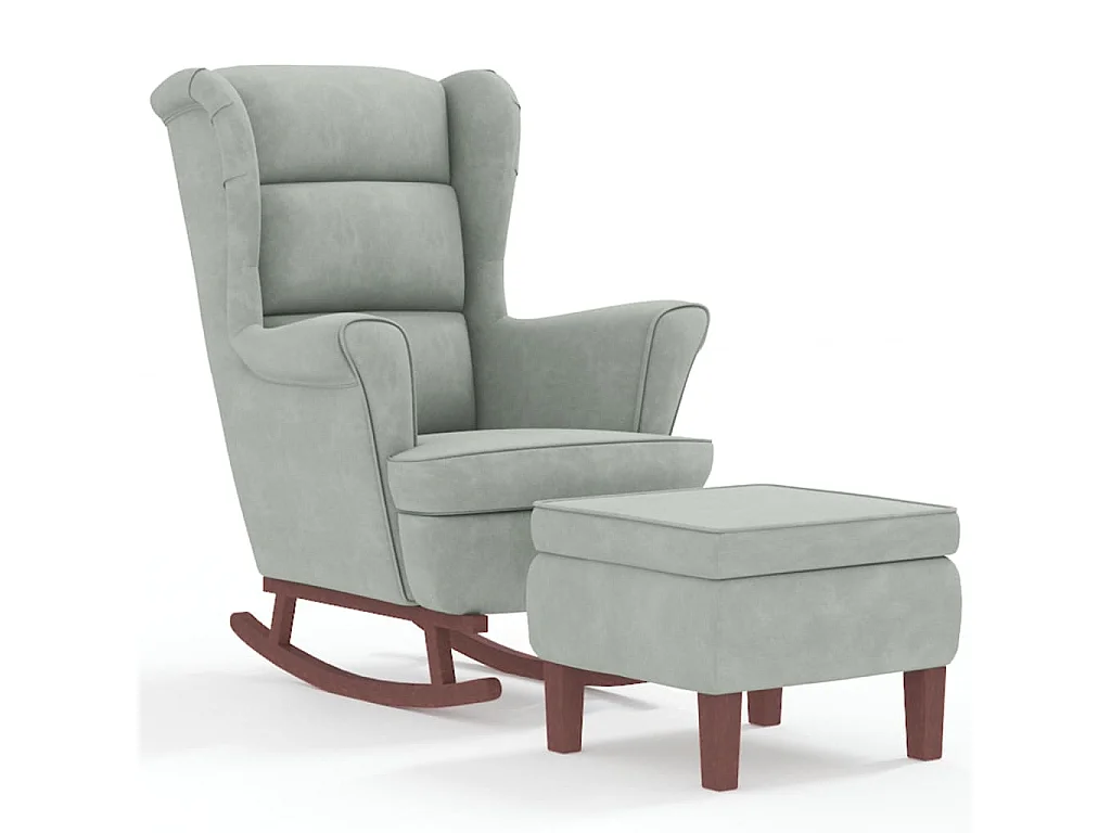 Fauteuil à bascule à oreilles en velours gris clair bois massif