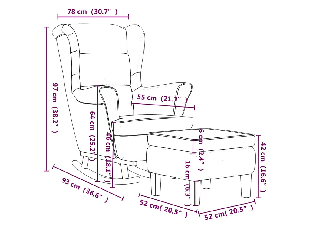 Cadeira de Baloiço com Encosto de Asa em Veludo Madeira Maciça