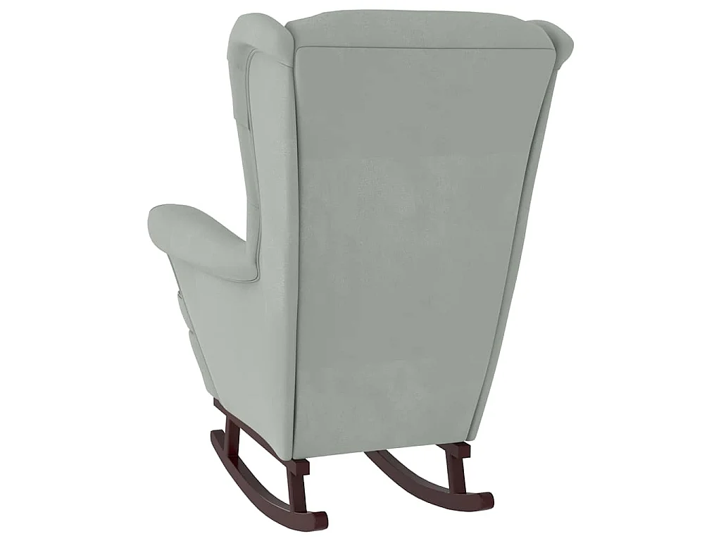 Fauteuil à bascule à oreilles en velours gris clair bois massif