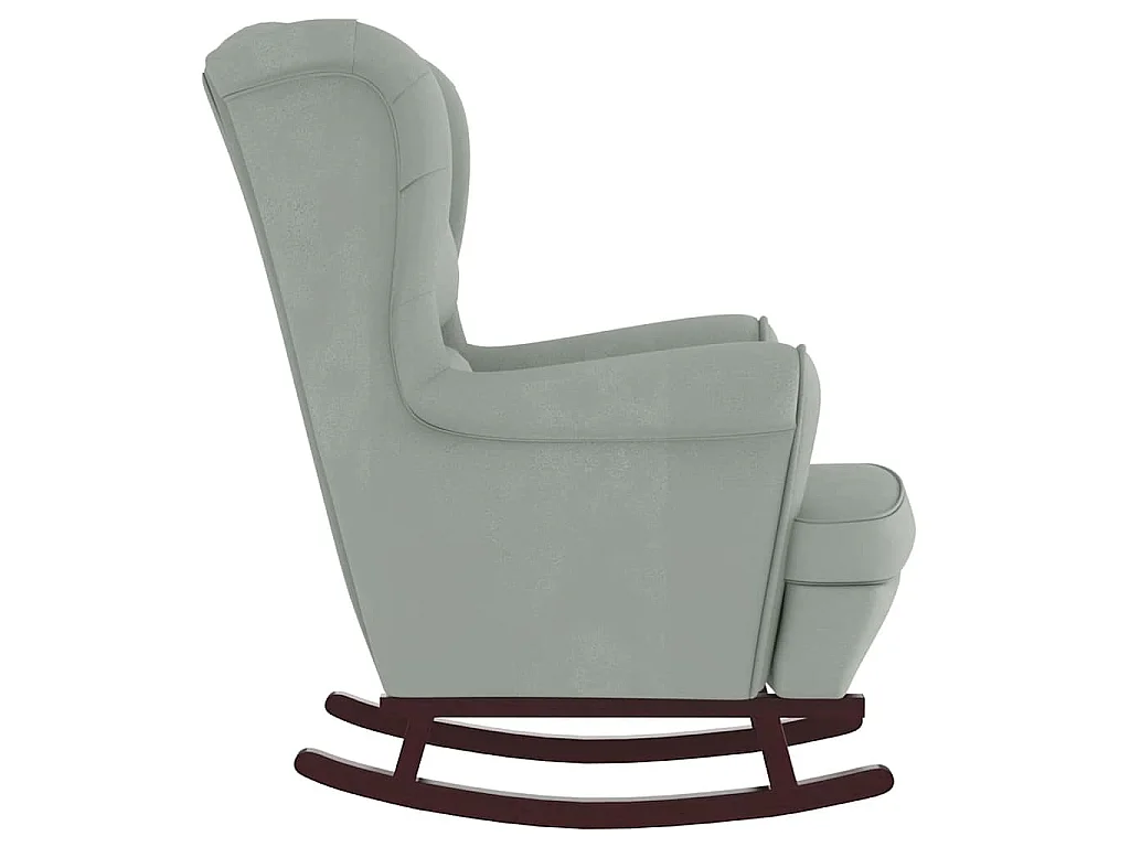 Fauteuil à bascule à oreilles en velours gris clair bois massif
