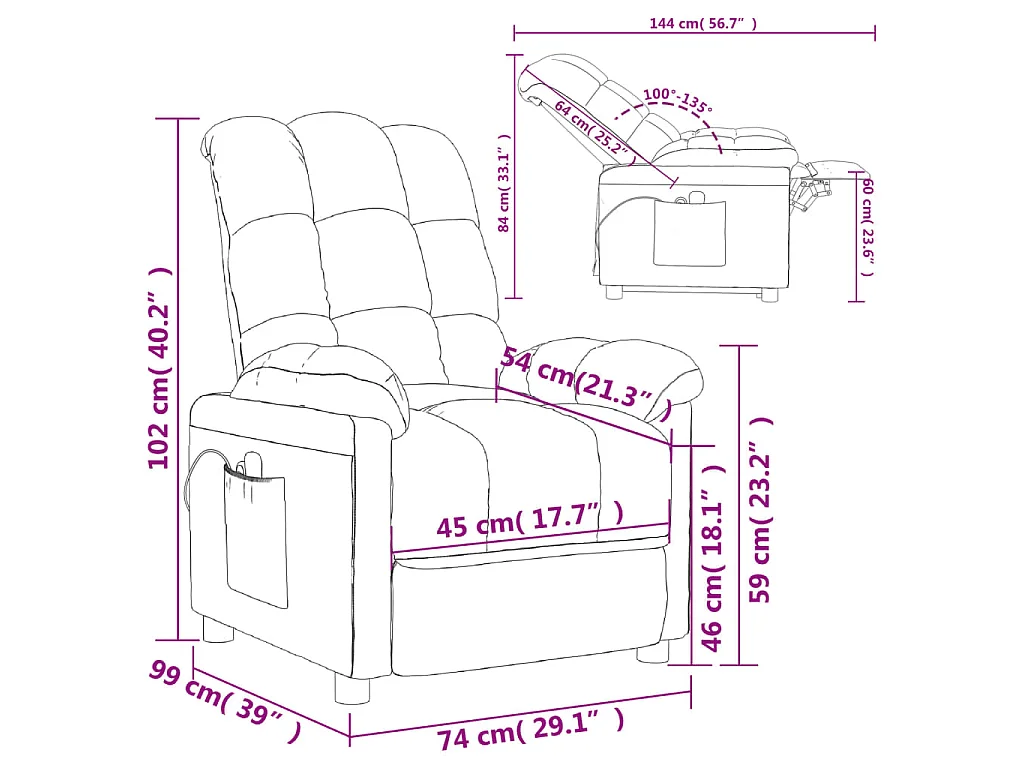Fauteuil électrique de massage Bordeaux Tissu