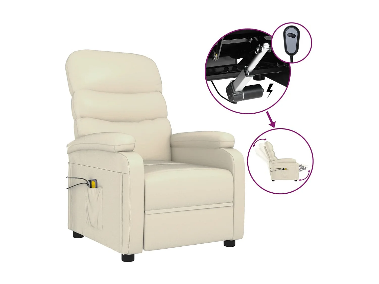 Poltrona de massagens elétrica couro artificial cor creme