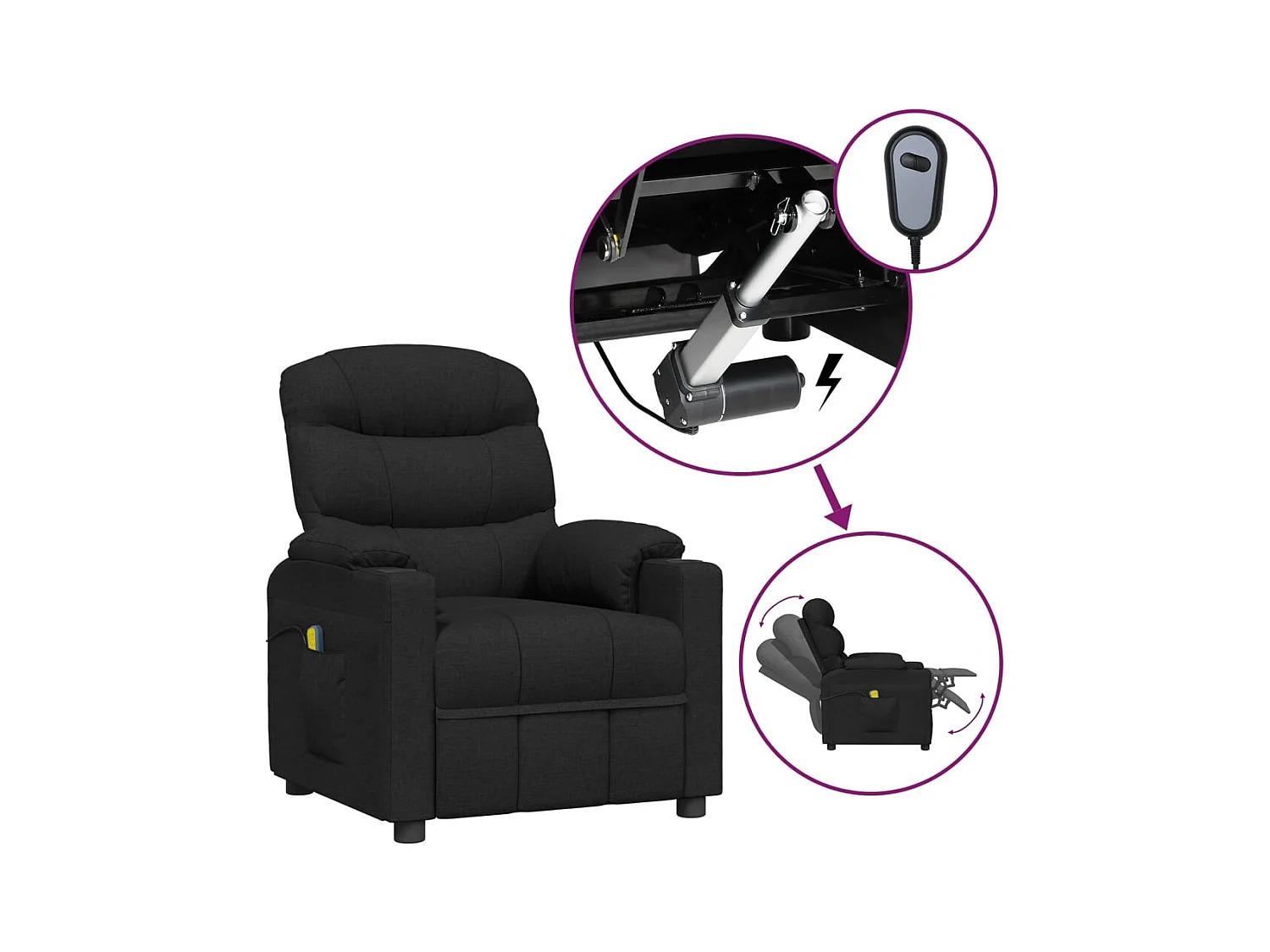 Fauteuil électrique de massage Noir Tissu