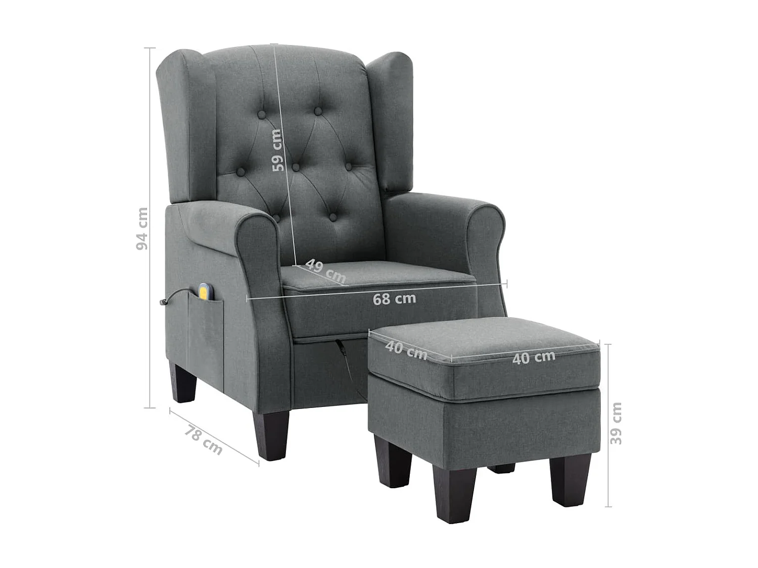 Fauteuil de massage avec repose-pied Gris clair Tissu