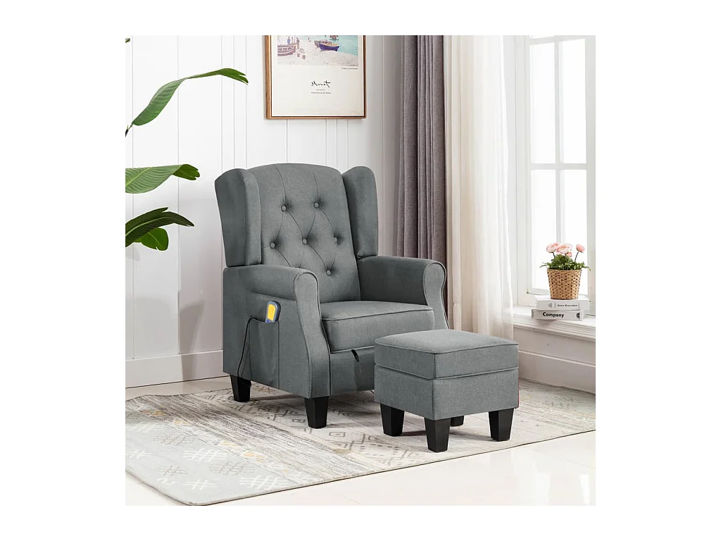 Massagesessel mit Hocker Hellgrau Stoff