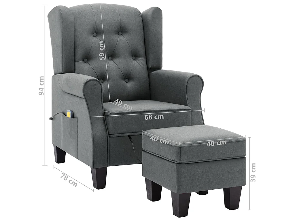 Fauteuil de massage avec repose-pied Gris clair Tissu