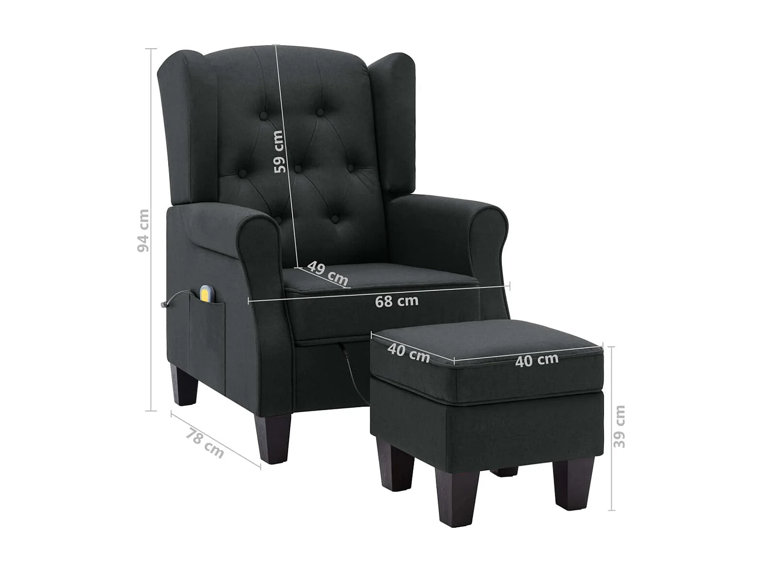 Fauteuil de massage avec repose-pied Gris foncé Tissu